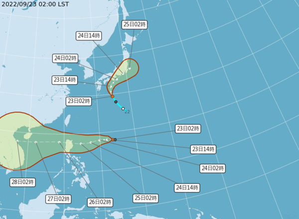 目前太平洋地區有2個熱帶性低氣壓，都有機會最快今天形成颱風。圖／取自氣象局網站