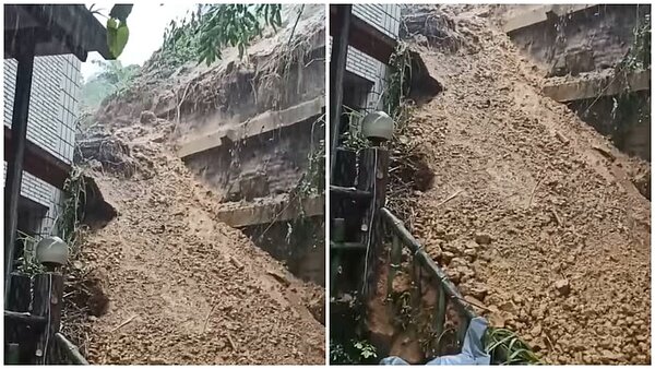 民眾拍攝土石流灌進家門口畫面。圖／取自汐止聯盟