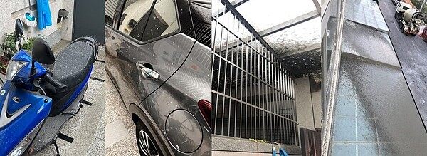 台中建商灌漿「水泥到處噴」!住戶中招下場慘...懲處出爐了 水泥噴濺使有些住戶採光罩破裂,汽機車也都被噴到。圖/擷取自《沙鹿之美》