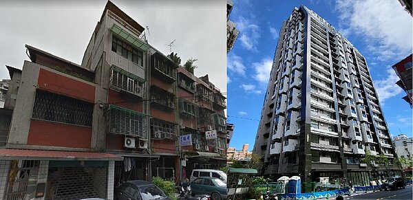 中和區國光街上簡易都更前後對比照。圖/新北市府提供