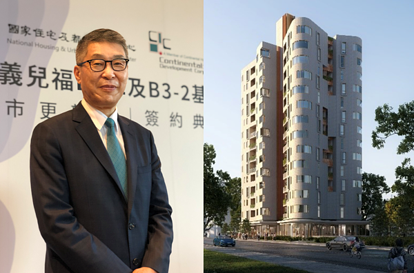 大陸建設執行長廖淳森與信義兒福案。組合圖/好房網News記者蔡佩蓉攝影、大陸建設提供
