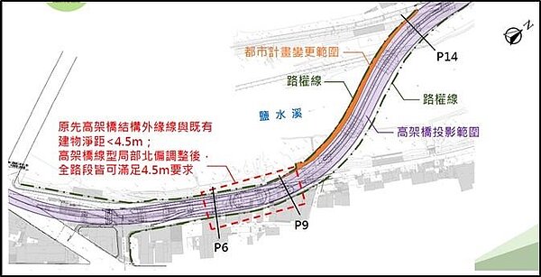北外環二期都市計畫道路用地變更範圍示意圖。圖/台南市都發局提供
