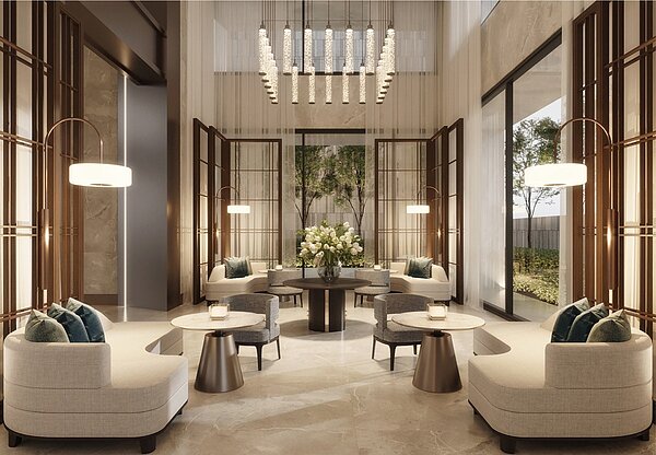 如高檔飯店質感般的交誼廳。圖/新潤建設提供