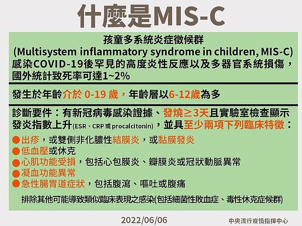 MIS-C及其常見症狀。圖／指揮中心提供