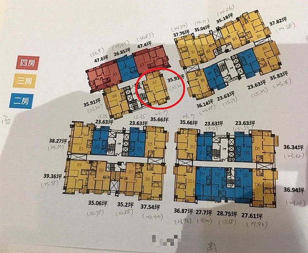 原PO看上A5棟11樓戶(紅圈處)。圖/翻攝自PTT