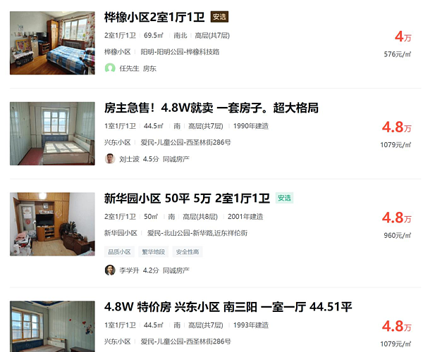 4萬人民幣就能買到牡丹江二手房。(取材自安居客)