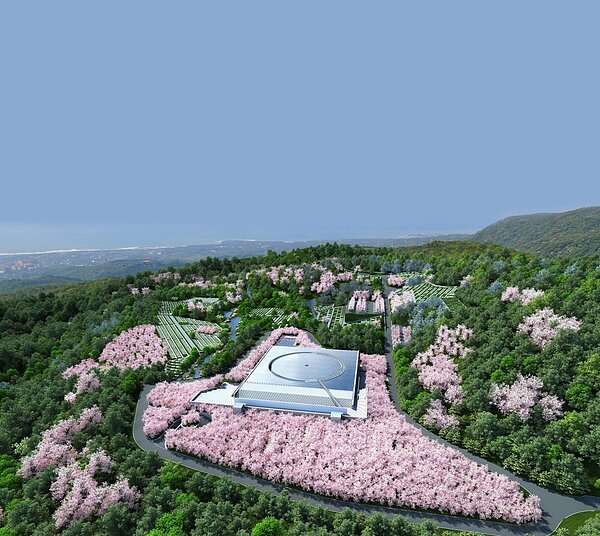 龍巖10年前宣布延請日本建築藝術大師安藤忠雄、為旗下數座光之系列生命殿堂進行設計,並斥資百億元投入建設工程,其中位於新北市的「光之殿堂」生命紀念館在去年3月中動工;圖為「光之殿堂」3D模擬圖。圖/龍巖提供