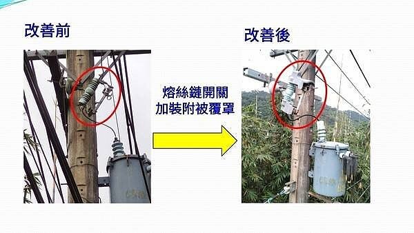 台電為防連接太陽能光電的電桶鳥誤闖,或在電桶築巢,在電桶熔絲鏈開關,加裝「附被覆罩」改善。記者魯永明/翻攝