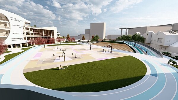 文中二完工示意圖,作家筆下的花草樹木將現身在校園的角落。圖/新聞局、教育局提供