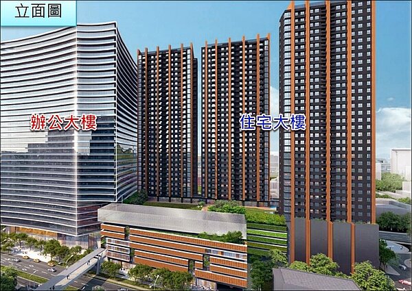 三鐵共構的「南港之心」公辦都更建案。圖為完工示意圖。(北市環保局提供)