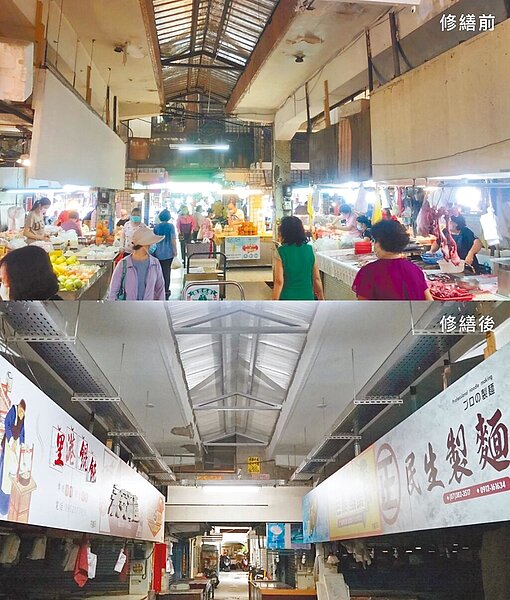 高市建興民有市場內走道地磚重設、招牌新設及油漆,整體消費環境整潔提升。圖/高市經發局提供
