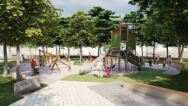 7座公園鄰近高鐵新竹站,主要以童話故事「傑克與魔豆」為主軸,設置主題遊具。圖/新竹縣政府提供