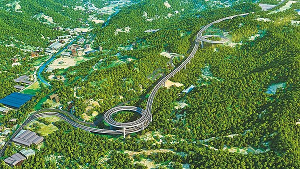 新北市道105蜿蜒段路段,將新闢環型高架橋梁減緩道路坡度。(新北市城鄉局提供/葉德正新北傳真)