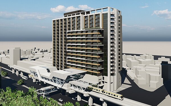 秀朗橋站捷運開發大樓透視圖。圖/新北市府提供