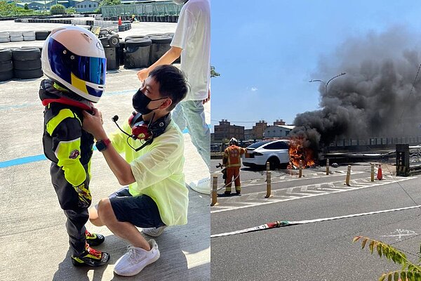 林志穎的特斯拉前座被大火吞噬,燒到面目全非。 圖/截自臉書、記者張裕珍翻攝