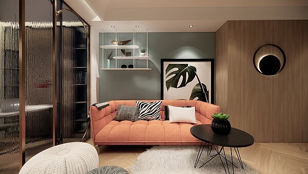 室內挑高3米2,沒有多餘梁柱,動線、空間設計都不錯。圖/高鐵國際城提供