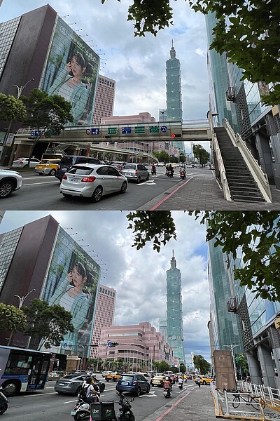 信義世貿天橋拆除前後的對照圖之一。(張哲生拍攝)