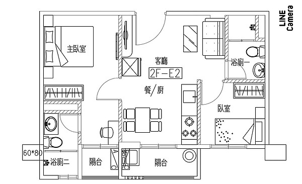 民眾PO出室內13坪格局圖詢問，從圖中可見規劃出兩房兩廳兩衛兩陽台。圖／取自《買房知識家 買房賣房攏滴+》社團