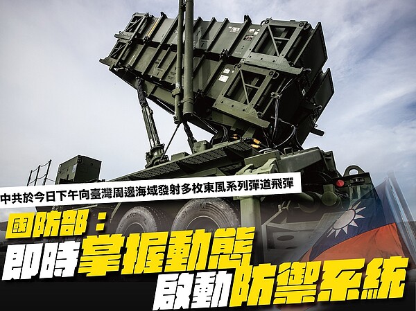 因應中共軍演，國防部推出「守土衛疆、責無旁貸」影片，以愛國者防禦系統當首頁宣傳，強調「面對敵情，國軍日夜匪懈嚴密監控」。圖／國防部提供