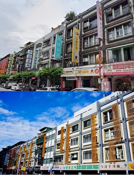 美學實現!新北板橋「這條街」拉皮完工 喚起古城區活力 北門街示範街道14之1至30號改善前後。圖/新北市城鄉局提供