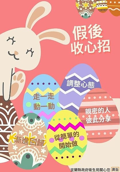 10天的春節連假要結束了,為了避免不想上班上課的「假日症候群」,心理師教你五招收心妙招。圖/衛生局提供