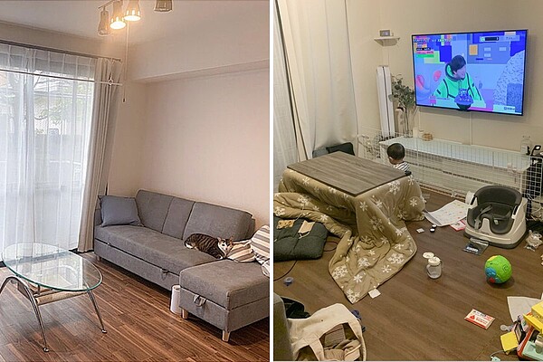 日本一名網友分享生孩子前後的房間變化圖,讓許多網友相當震撼。圖/取自Twitter@yuzu_m1228