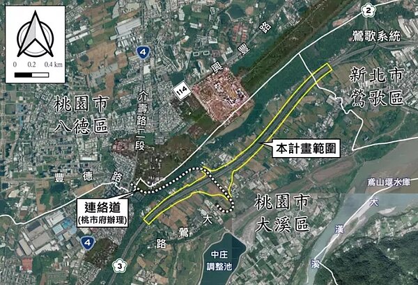 開發單位為減輕大湳、大溪交流道負荷,欲在鶯歌系統交流道及大溪交流道間增設八德交流道。圖/截自環評書件