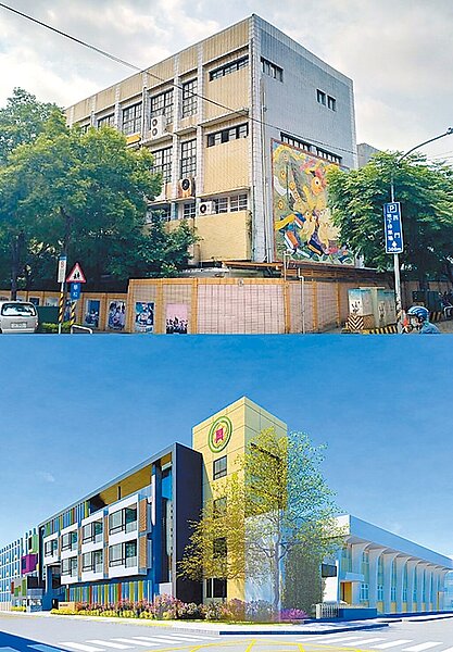 桃園市西門國小老舊校舍拆除重建計畫，施工前後比對圖。（桃園市政府教育局提供／陳夢茹桃園傳真）