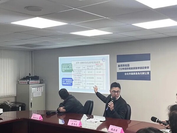 台北市議員詹為元16日舉辦記者會,點出美河市聯開宅租金差異與北市捷運局行政疏失等問題。記者鍾維軒/攝影