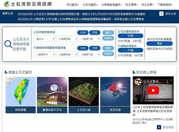 臺北市境內的土石流潛勢溪流共有50條,其中10條的土石流潛勢溪流影響範圍更有市民朋友居住於周邊,範圍涵蓋北投、士林、信義及內湖區內共8個里。圖/截自土石流防災資訊網