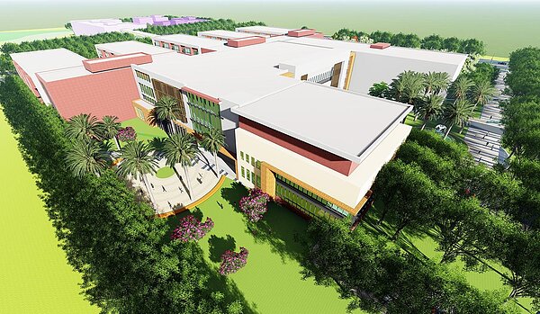 傳出清華大學擔憂環評加上興建期程,無法在預定的2028年完成,恐違反與市府協議。對此,市府表示,已成立跨局處的單一窗口,全力協助。圖為清華大學桃園醫院模擬圖。圖/翻攝自清大