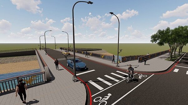 台中市政府改建烏日光竹橋,原本4公尺寬會車困難,已動工件雙向道鋼構新橋。圖/建設局提供