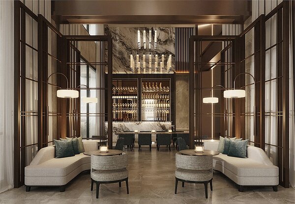 金沙酒店HBA公設美學顧問,打造具建築品味的交誼空間。圖/現場提供