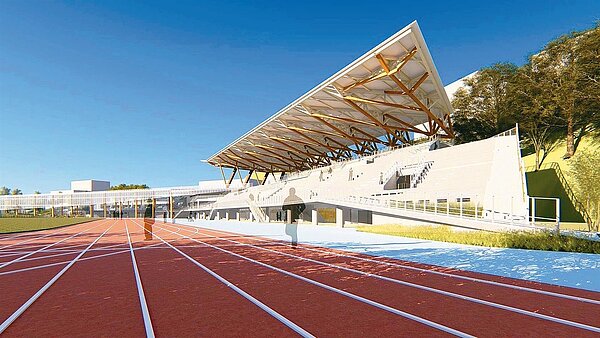 基隆田徑場看台區規畫3000席座位,並整建風雨籃球場、網球場等。示意圖/基隆市政府提供