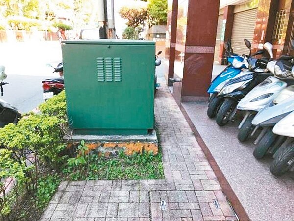 新北目前仍有100處寬度僅90公分至150公分的人行道,將在年底移除上面變電箱。圖/新北市養工處提供