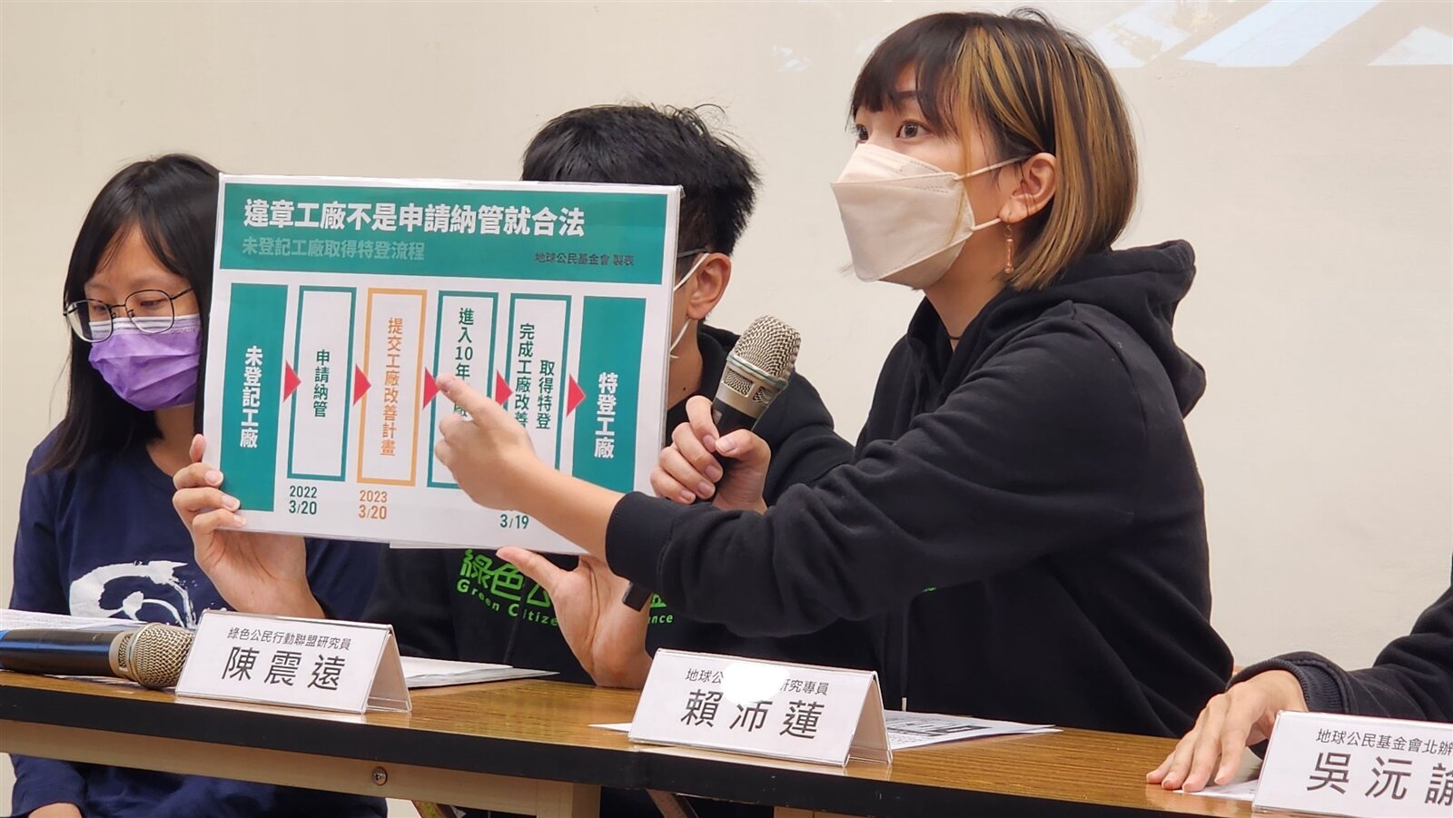 地球公民基金會研究專員賴沛蓮表示,已申請納管的3萬多間工廠,許多是披著既有工廠皮的新增建違章工廠。記者胡瑞玲/攝影