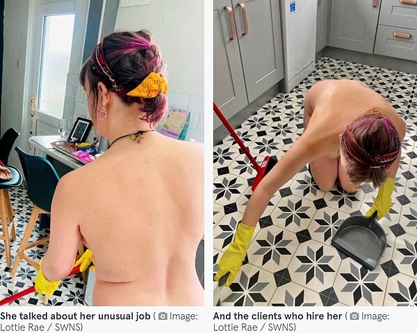 洛蒂靠「裸體打掃」每小時薪水高達1860元台幣,家人朋友也都很贊同這份工作。圖/擷自鏡報