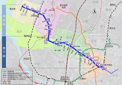 捷運藍線綜合規劃路線圖核定。圖／台中市交通局提供