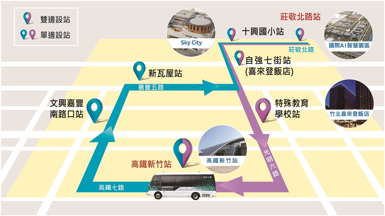 自駕巴士測試路線圖。圖/新竹縣交旅處提供