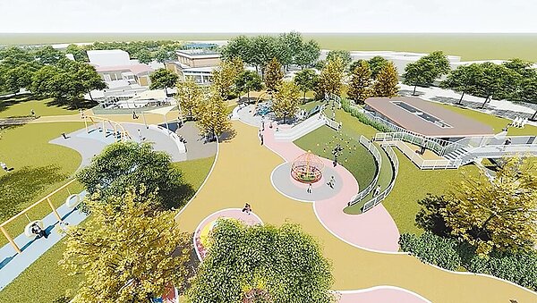 彰化縣田尾鄉怡心園改造工程完工,不過整個園區除了1間公廁和草皮、綠樹外,什麼都沒有,縣府將斥資3500萬元優化。(彰化縣政府提供/吳建輝彰化傳真)