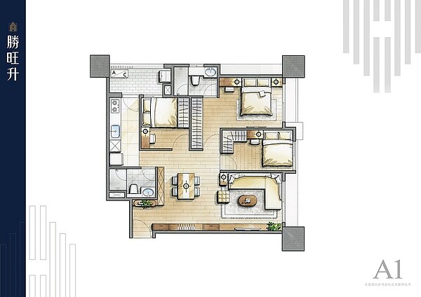 3房產品都是邊間、兩面採光。圖/勝旺升提供