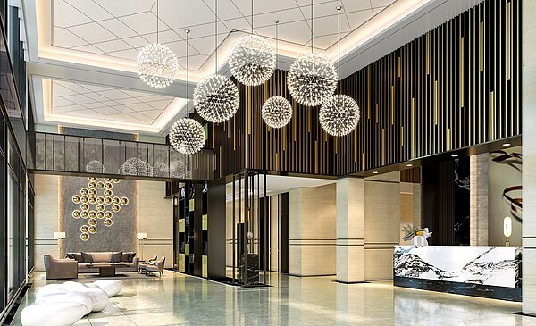 一樓大廳挑高7米4、開闊舒適。圖/勝旺升提供