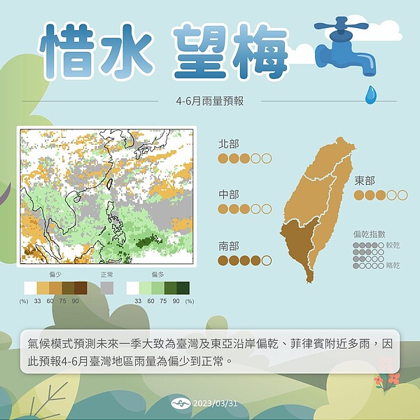 4-6月雨量預報。圖／取自「報氣候 - 中央氣象局」臉書粉專