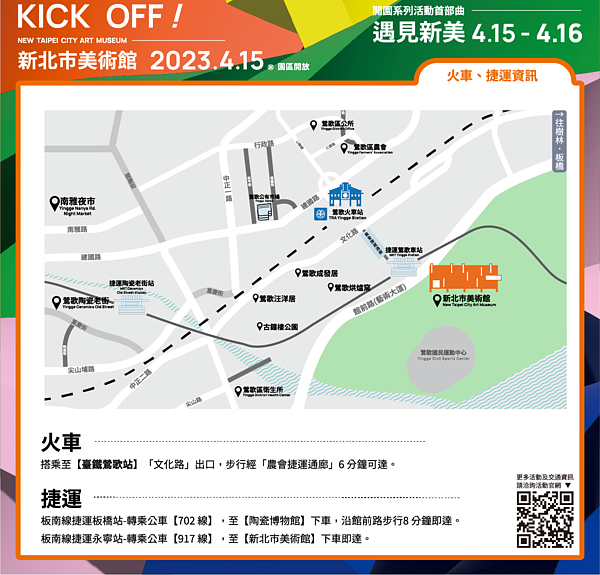 新美館交通資訊-火車和捷運。圖/新北市政府提供