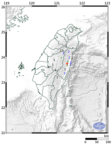 花蓮今日上午發生規模4.1地震。圖／中央氣象局提供