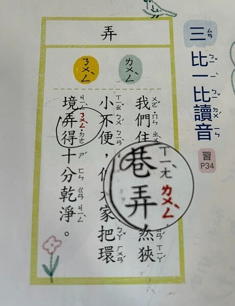 大半輩子都唸錯!小三國語出「巷弄」讀音 正解網驚呆:原來阿公不是台灣國語 巷「弄」讀音為ㄌㄨㄥˋ與多數民眾口語有差異。圖/截自臉書社團《小一聯盟》