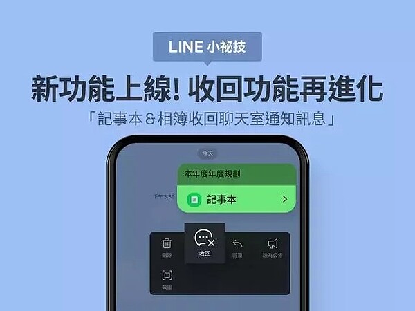 LINE聊天室的「收回」功能在推出後一直是許多用戶大讚的功能之一。圖／截自LINE官網
