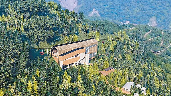 宜蘭縣政府25日宣布完成太平山森林鐵路山地線可行性研究，已送農委會審查，可望在2030年對外營運。圖為纜車車站模擬畫面。圖／宜蘭縣政府提供
