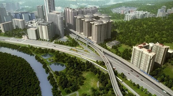 淡水到台北常塞車,嚴重時連救護車都會卡住,有人因此枉死車陣中,地方疾呼興建淡北道路。圖為淡北道路模擬圖。圖/新北工務局提供