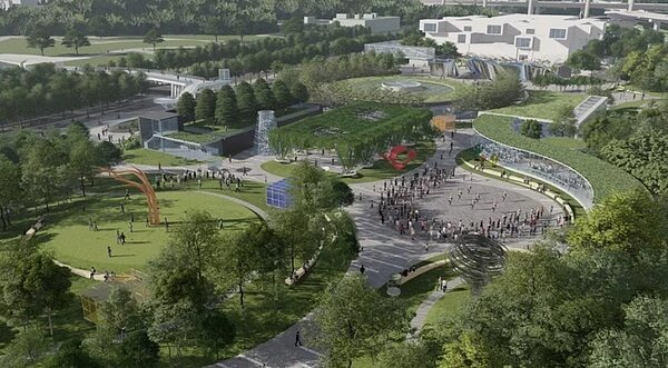 地下層展間高落的量體,將形塑公園中波浪起伏的立體地景。圖/北美館提供